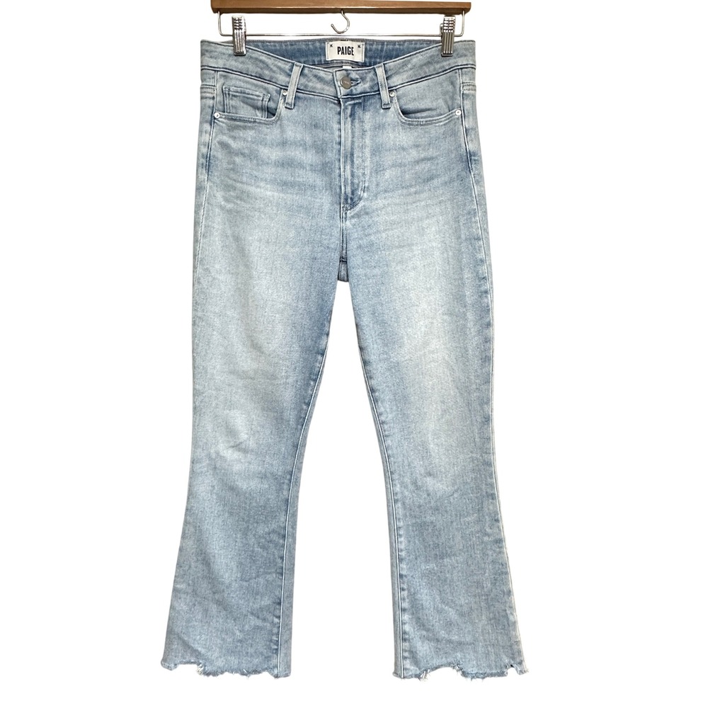 Paige Colette Crop Flare Jeans Womens 30 High Rise Shooting Star Wash‎ Raw Hem
